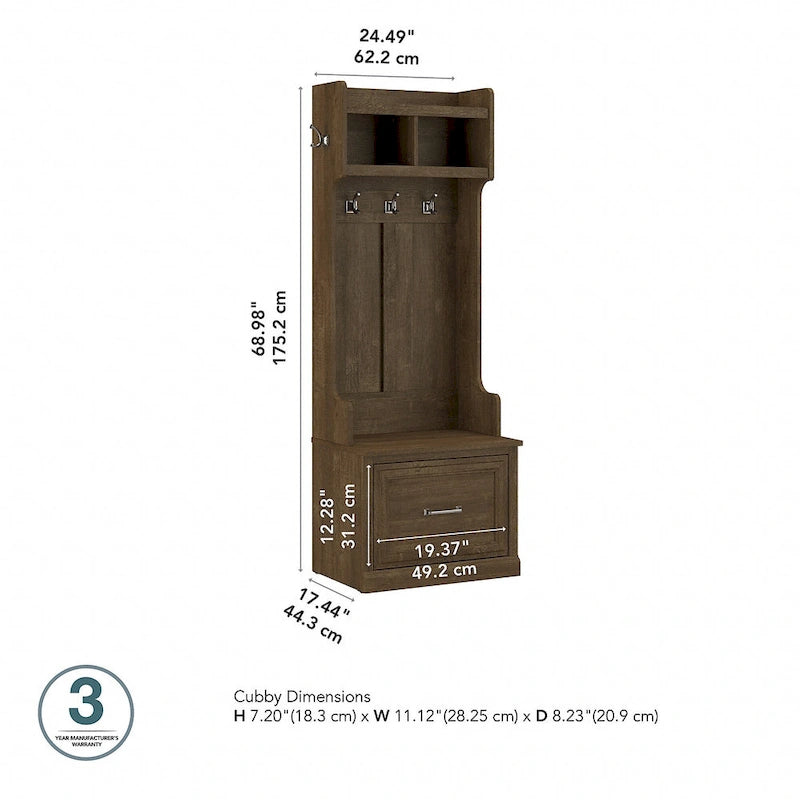 Portemanteau d'entrée avec banc à chaussures, patères et tiroir à extension complète