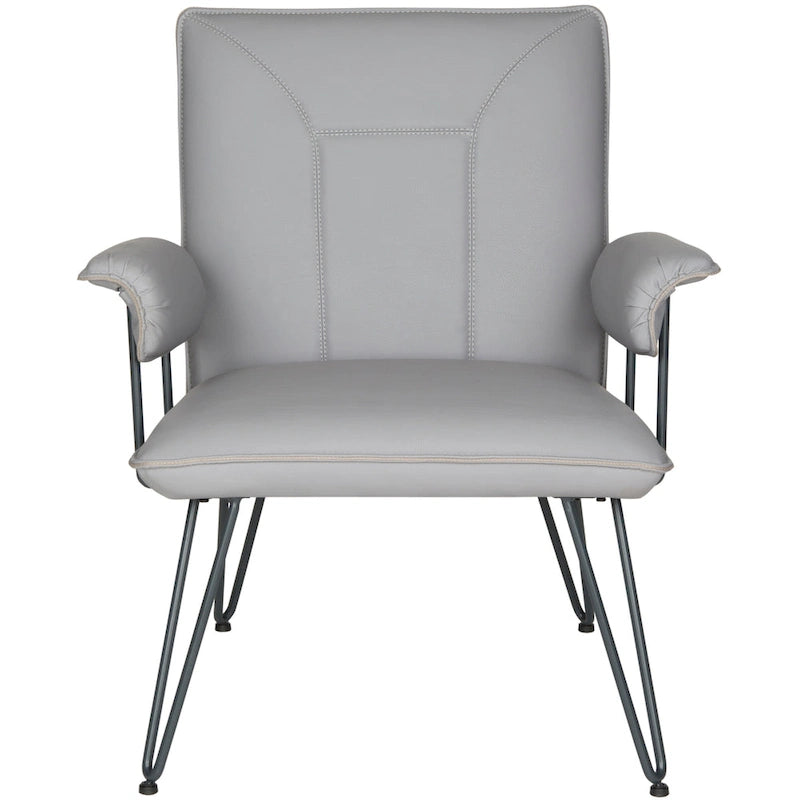 Fauteuil en cuir synthétique gris style Mid-Century avec pieds en acier