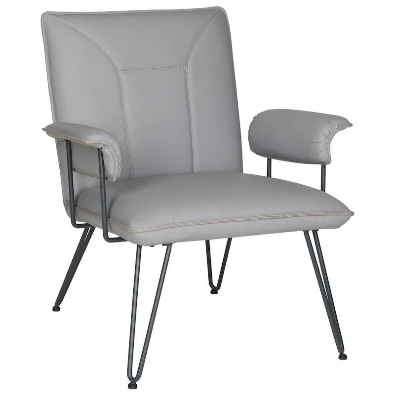 Fauteuil en cuir synthétique gris style Mid-Century avec pieds en acier
