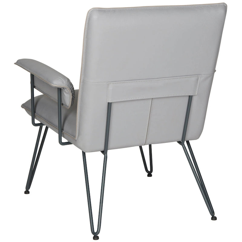 Fauteuil en cuir synthétique gris style Mid-Century avec pieds en acier