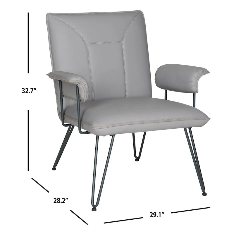 Fauteuil en cuir synthétique gris style Mid-Century avec pieds en acier
