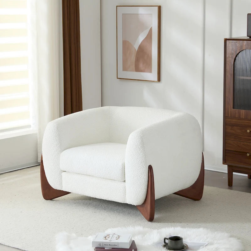 Fauteuil club moderne rembourré en bouclé avec siège à ressorts ensachés