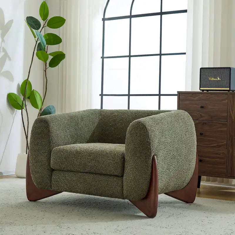 Fauteuil club moderne rembourré en bouclé avec siège à ressorts ensachés