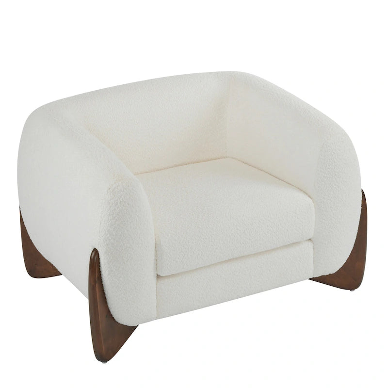 Fauteuil club moderne rembourré en bouclé avec siège à ressorts ensachés