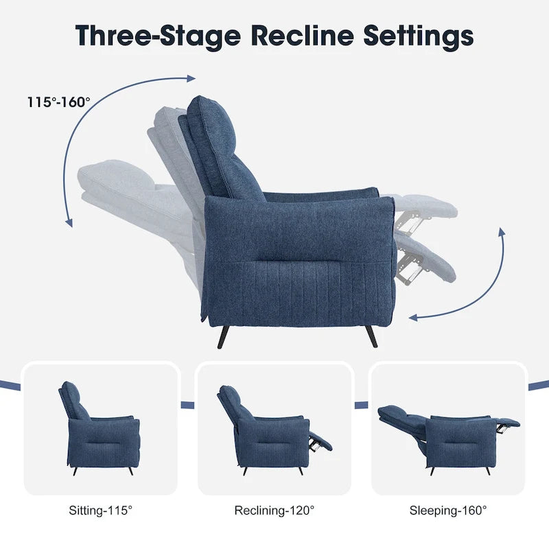 Fauteuil inclinable en tissu de 104 cm de haut avec dossier ergonomique segmenté