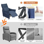 Fauteuil inclinable en tissu de 104 cm de haut avec dossier ergonomique segmenté