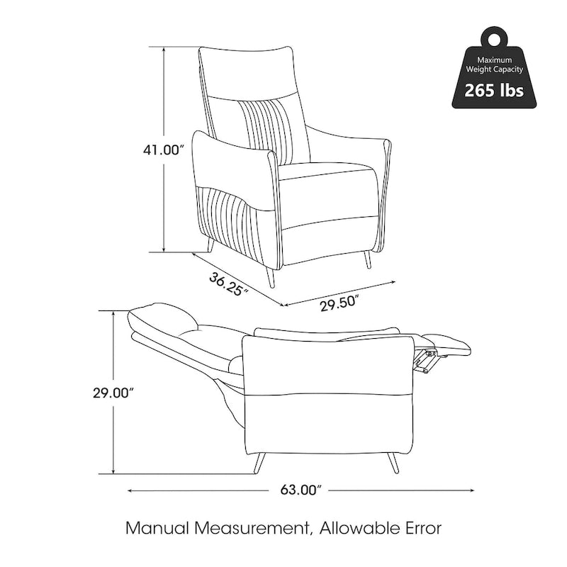 Fauteuil inclinable en tissu de 104 cm de haut avec dossier ergonomique segmenté