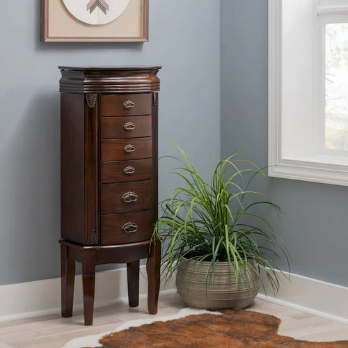 6-Drawer Wooden Jewelry Armoire - 40.25 - Espresso Brown