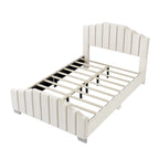 Lit plateforme en velours pleine grandeur/grand lit avec tête et pied de lit touffetés – Beige