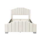 Lit plateforme en velours pleine grandeur/grand lit avec tête et pied de lit touffetés – Beige