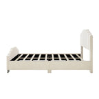 Lit plateforme en velours pleine grandeur/grand lit avec tête et pied de lit touffetés – Beige