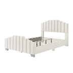 Lit plateforme en velours pleine grandeur/grand lit avec tête et pied de lit touffetés – Beige