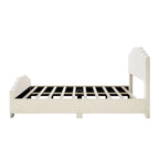 Lit plateforme en velours pleine grandeur/grand lit avec tête et pied de lit touffetés – Beige