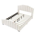 Lit plateforme en velours pleine grandeur/grand lit avec tête et pied de lit touffetés – Beige