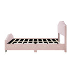 Lit plateforme en velours pleine grandeur/grand lit avec tête et pied de lit touffetés – Beige