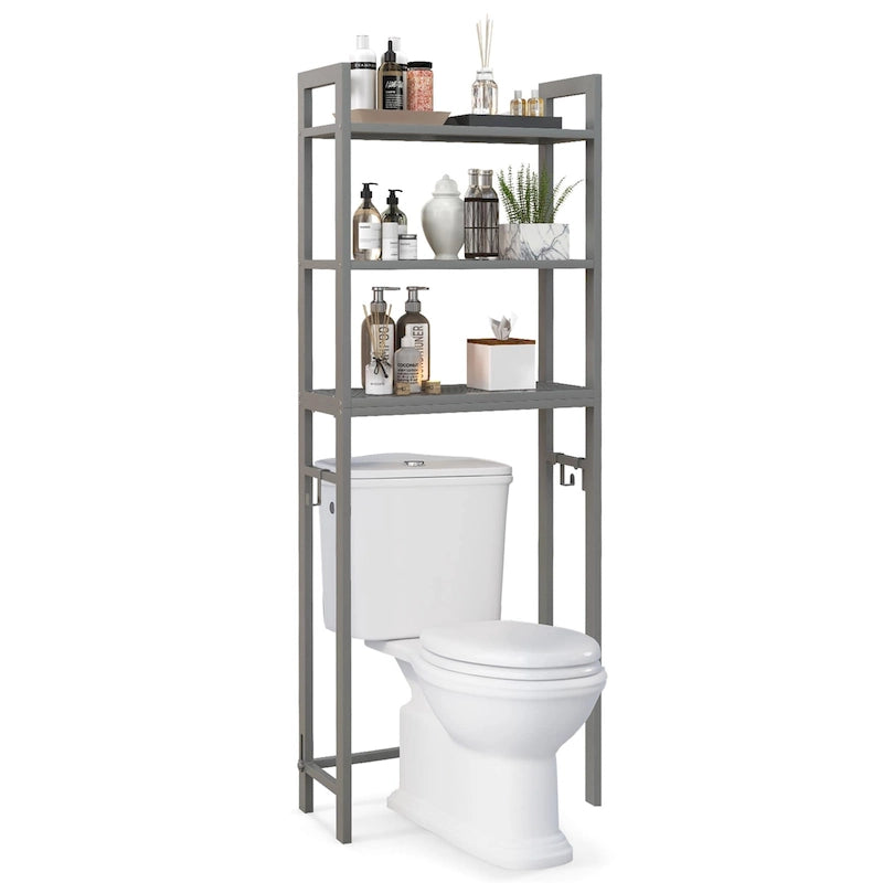 Étagère de rangement au-dessus des toilettes avec 3 tablettes et 3 crochets – Métal