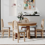 Ensemble de salle à manger rond 5 pièces pour 4 personnes, ensemble table de salle à manger extensible rétro avec 4 chaises rembourrées, ensemble table et chaises de cuisine