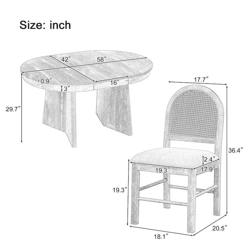 Ensemble de salle à manger rond 5 pièces pour 4 personnes, ensemble table de salle à manger extensible rétro avec 4 chaises rembourrées, ensemble table et chaises de cuisine