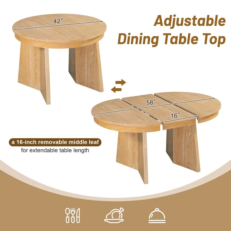 Ensemble de salle à manger rond 5 pièces pour 4 personnes, ensemble table de salle à manger extensible rétro avec 4 chaises rembourrées, ensemble table et chaises de cuisine