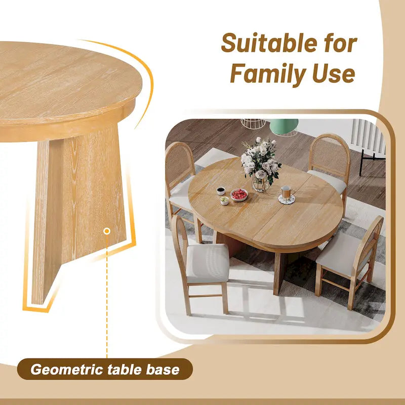 Ensemble de salle à manger rond 5 pièces pour 4 personnes, ensemble table de salle à manger extensible rétro avec 4 chaises rembourrées, ensemble table et chaises de cuisine