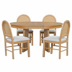 Ensemble de salle à manger rond 5 pièces pour 4 personnes, ensemble table de salle à manger extensible rétro avec 4 chaises rembourrées, ensemble table et chaises de cuisine