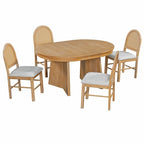 Ensemble de salle à manger rond 5 pièces pour 4 personnes, ensemble table de salle à manger extensible rétro avec 4 chaises rembourrées, ensemble table et chaises de cuisine