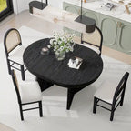 Ensemble de salle à manger rond 5 pièces pour 4 personnes, ensemble table de salle à manger extensible rétro avec 4 chaises rembourrées, ensemble table et chaises de cuisine