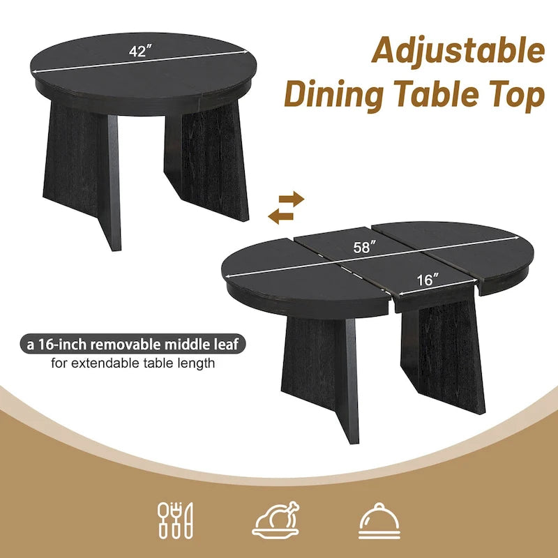 Ensemble de salle à manger rond 5 pièces pour 4 personnes, ensemble table de salle à manger extensible rétro avec 4 chaises rembourrées, ensemble table et chaises de cuisine