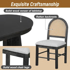 Ensemble de salle à manger rond 5 pièces pour 4 personnes, ensemble table de salle à manger extensible rétro avec 4 chaises rembourrées, ensemble table et chaises de cuisine