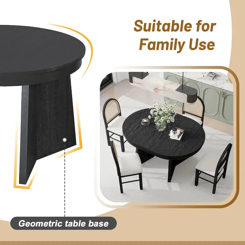 Ensemble de salle à manger rond 5 pièces pour 4 personnes, ensemble table de salle à manger extensible rétro avec 4 chaises rembourrées, ensemble table et chaises de cuisine