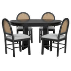 Ensemble de salle à manger rond 5 pièces pour 4 personnes, ensemble table de salle à manger extensible rétro avec 4 chaises rembourrées, ensemble table et chaises de cuisine