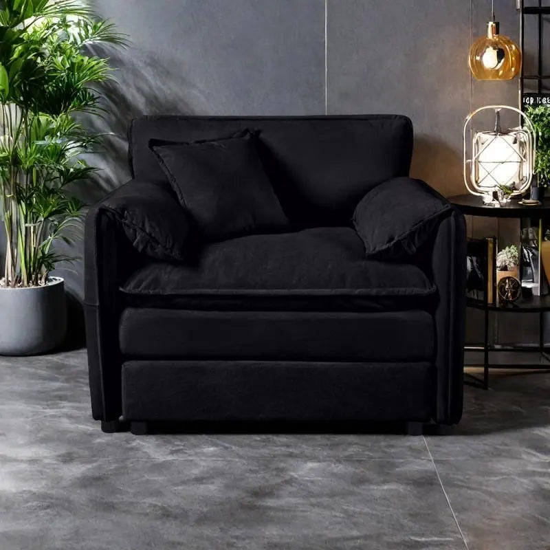 Fauteuil modulaire en chenille avec poches de rangement et coussin décoratif