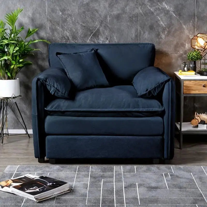 Fauteuil modulaire en chenille avec poches de rangement et coussin décoratif
