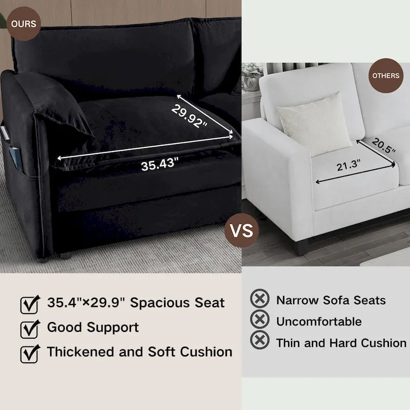 Fauteuil modulaire en chenille avec poches de rangement et coussin décoratif