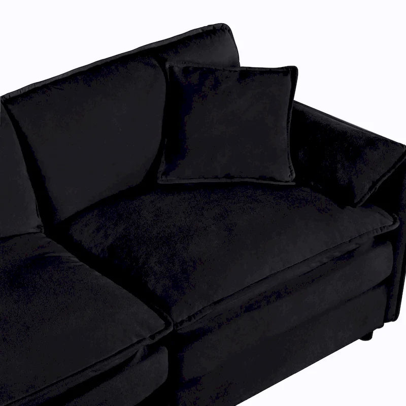 Fauteuil modulaire en chenille avec poches de rangement et coussin décoratif