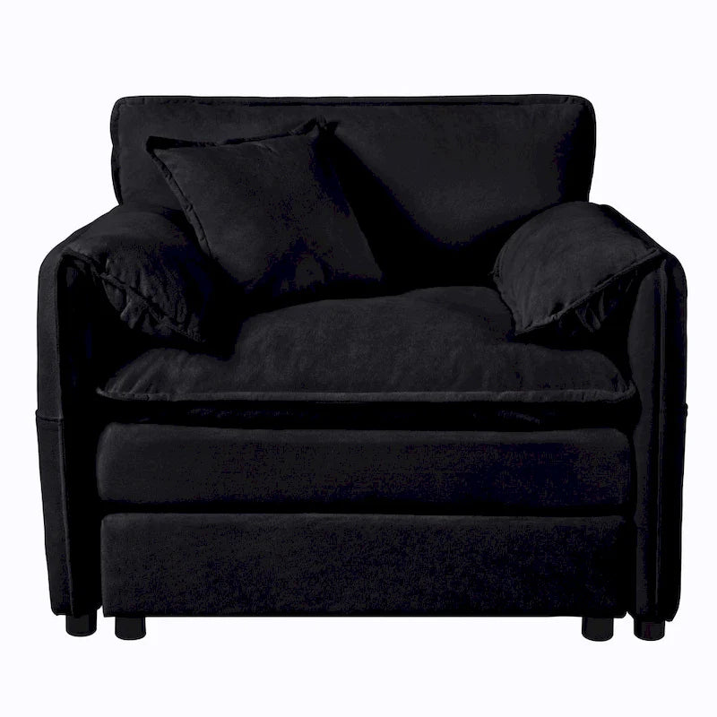 Fauteuil modulaire en chenille avec poches de rangement et coussin décoratif