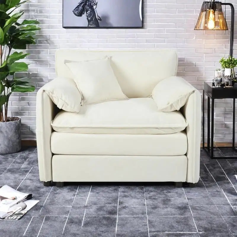Fauteuil modulaire en chenille avec poches de rangement et coussin décoratif