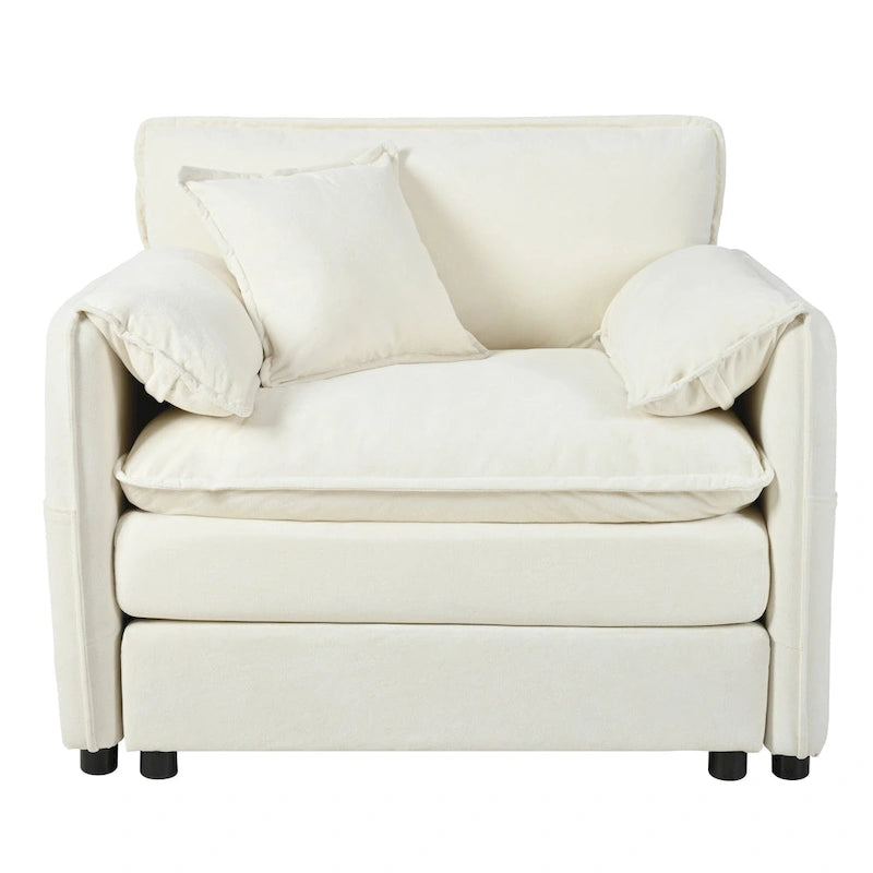 Fauteuil modulaire en chenille avec poches de rangement et coussin décoratif