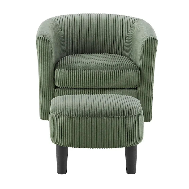 Fauteuil d'appoint pivotant à 360° en velours côtelé avec pouf – Cadre en bois d'hévéa