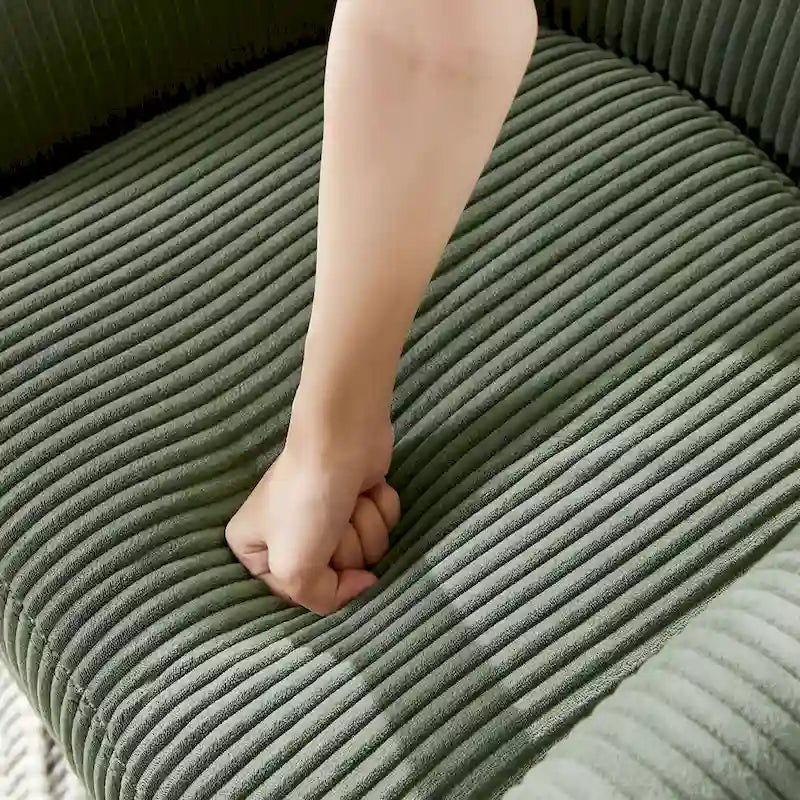 Fauteuil d'appoint pivotant à 360° en velours côtelé avec pouf – Cadre en bois d'hévéa
