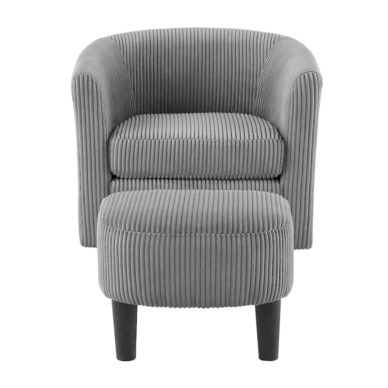 Fauteuil d'appoint pivotant à 360° en velours côtelé avec pouf – Cadre en bois d'hévéa