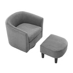 Fauteuil d'appoint pivotant à 360° en velours côtelé avec pouf – Cadre en bois d'hévéa