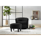 Fauteuil d'appoint pivotant à 360° en velours côtelé avec pouf – Cadre en bois d'hévéa