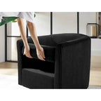 Fauteuil d'appoint pivotant à 360° en velours côtelé avec pouf – Cadre en bois d'hévéa