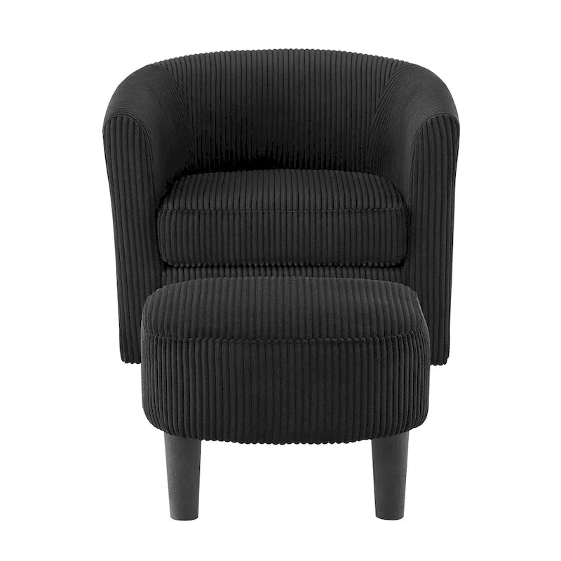 Fauteuil d'appoint pivotant à 360° en velours côtelé avec pouf – Cadre en bois d'hévéa