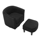 Fauteuil d'appoint pivotant à 360° en velours côtelé avec pouf – Cadre en bois d'hévéa