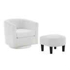 Fauteuil d'appoint pivotant à 360° en velours côtelé avec pouf – Cadre en bois d'hévéa