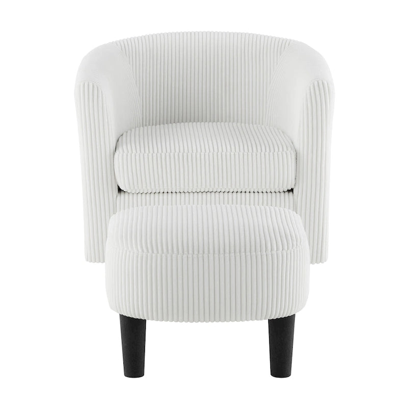 Fauteuil d'appoint pivotant à 360° en velours côtelé avec pouf – Cadre en bois d'hévéa