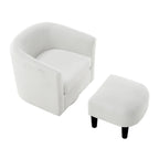 Fauteuil d'appoint pivotant à 360° en velours côtelé avec pouf – Cadre en bois d'hévéa