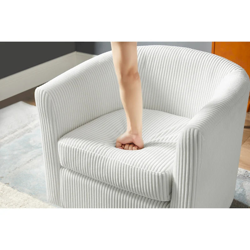 Fauteuil d'appoint pivotant à 360° en velours côtelé avec pouf – Cadre en bois d'hévéa